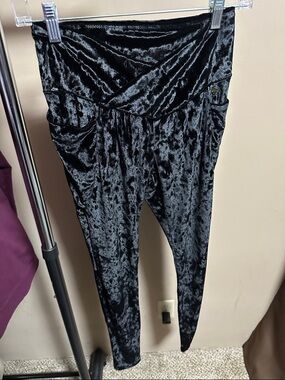 Fabletics Black Crushed Velvet High-Waist Leggings